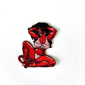 Coop Panty Girl Embroidered Iron On Patch Vintage Hot Devil Girl Arms Up Pin-up